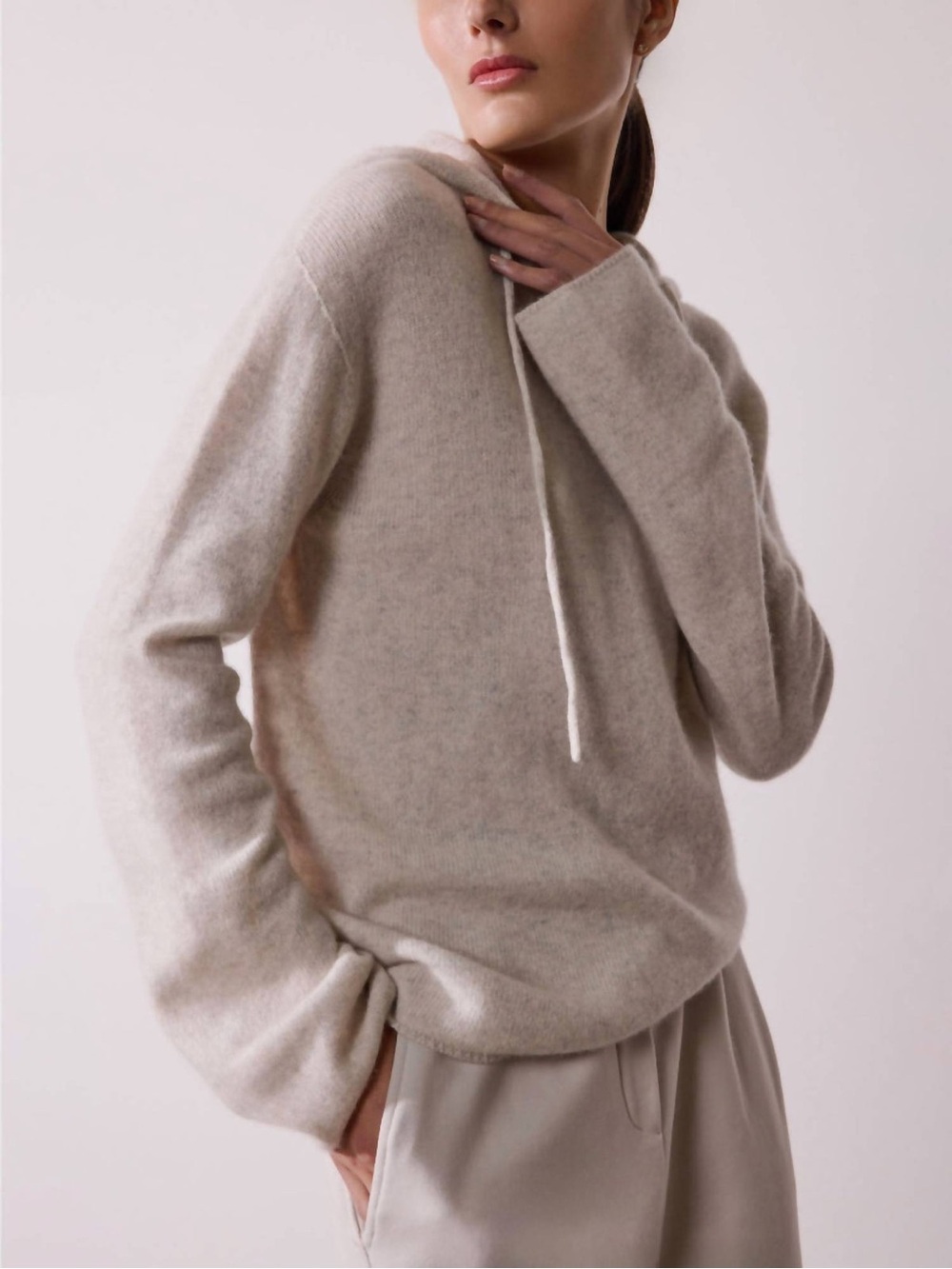 Brochu Walker - Cashmere Seamless Hoodie Knit Sweater Ivory Cream Small